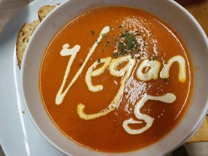 Tomato and red pepper soup🥰 at Vegan Earth in Ayr
