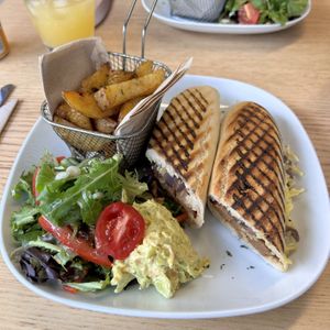 Seitan steak and caramelised onion panini.  at Vegan Earth in Ayr