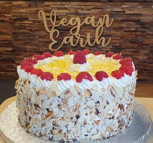 Lemon & raspberry gateau🙏 at Vegan Earth in Ayr