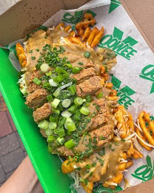 Cluckin Waffle Fries at Oowee Vegan in South West London