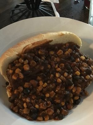 carrot dog with vegan chili at Instant Karma Hot Dogs in Joplin