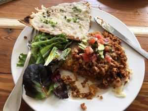 Vegan Rico with vegan cheese bread side  at Carmo in New Orleans