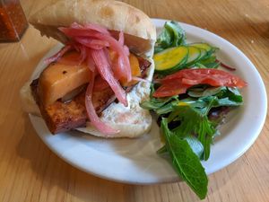 Pan con chicharron sandwich vegan with crispy tofu at Carmo in New Orleans