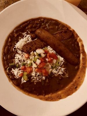 Daily red beans and rice, with vegan sausage (field roast brand) — delicious! at Carmo in New Orleans