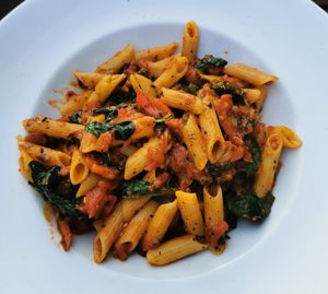 Vegan pasta at Milestones in Victoria