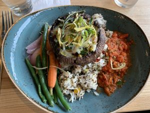 Stuffed portbello   at Milestones in Victoria