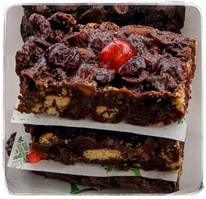 Cherry and cranberry tiffin (gf) at New Dawn Vegan Coffee Shop in Borrowdale