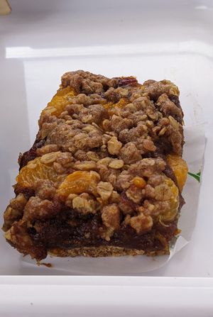 Date and orange crumble bar. at New Dawn Vegan Coffee Shop in Borrowdale