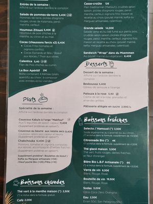 Menu at Mama Nissa in Paris