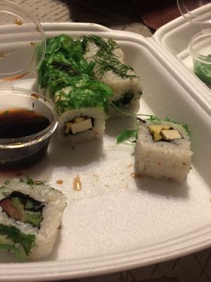 Caviar on vegan roll at Origami Sushi in Tula