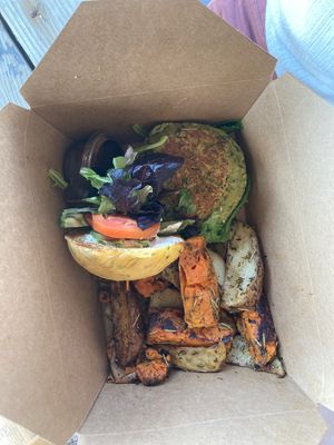 Burger and fries!  So fresh and good! at Pomegranate Cafe in Phoenix