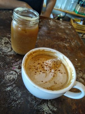 Pumpkin spice coconut caramel latte & cold brew at Pomegranate Cafe in Phoenix