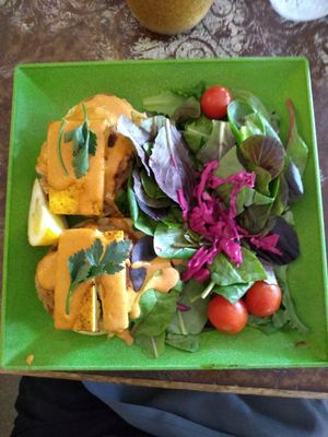 Cream cake benedict at Pomegranate Cafe in Phoenix