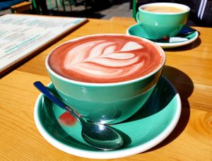 Beet latte with oat milk at Birdie & Co - Mittelstraße in Dusseldorf