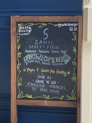 Vegan options clearly labelled  at Sahil Street Food in Bakewell