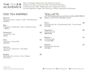 Menu for Tea Latte & Iced Tea at The Tea Academics 茶研 in Hong Kong Island