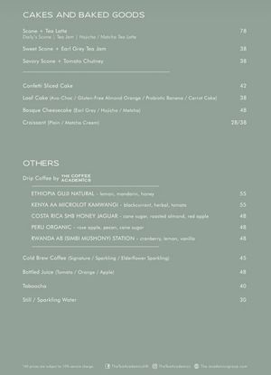 Menu for Cakes & Baked Goods at The Tea Academics 茶研 in Hong Kong Island