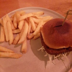 Tofu burger at Nelsons Wine Bar in Hebden Bridge