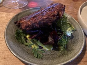 Beetroot bhaji   at Nelsons Wine Bar in Hebden Bridge
