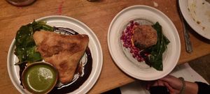 Giant Samosa & Kofta ball at Nelsons Wine Bar in Hebden Bridge