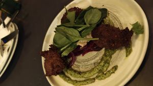 Beetroot bhajis  at Nelsons Wine Bar in Hebden Bridge