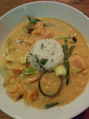 Thai red curry at Nelsons Wine Bar in Hebden Bridge