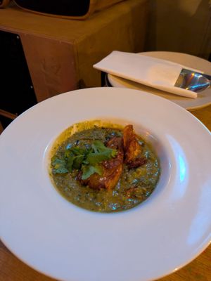 Pea and mint malai curry at Nelsons Wine Bar in Hebden Bridge