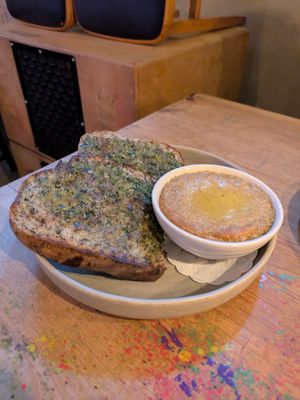 Paneer dip with coriander bread at Nelsons Wine Bar in Hebden Bridge