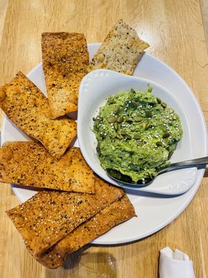 Edamame Guac with Umami Crisps  at True Food Kitchen  in Columbus
