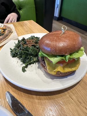 Plant based double cheeseburger and kale salad   at True Food Kitchen  in Columbus