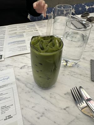 Lavender matcha latte   at True Food Kitchen  in Columbus