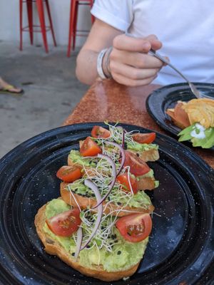 Breakfast: avocado toasts at Corazon Contento PDC in Playa Del Carmen