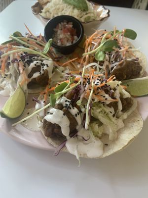 Cauliflower tempura tacos  at Corazon Contento PDC in Playa Del Carmen