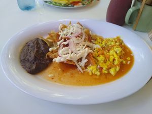 Chilaquiles, beans, and Mexican-style scramble at Corazon Contento PDC in Playa Del Carmen