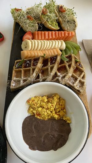 Vegan breakfast plate  at Corazon Contento PDC in Playa Del Carmen