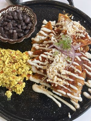 Chilaquiles con tofu a la mexicana   at Corazon Contento PDC in Playa Del Carmen