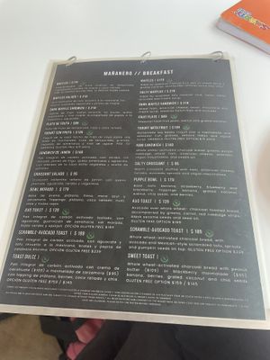 Breakfast menu (not all the menu is photographed)  at Corazon Contento PDC in Playa Del Carmen