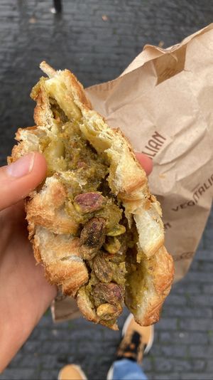 Pistachio croissant - so good! Lots of pistachio filling  at Vegitalian - Schoutenstraat in Utrecht