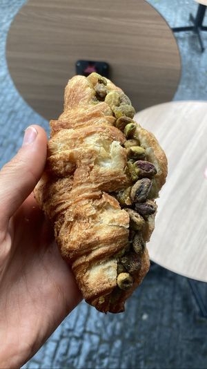 Pistachio croissant - so good! Lots of pistachio filling  at Vegitalian - Schoutenstraat in Utrecht