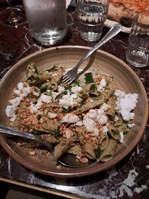 Decided to take a photo after i started the asparagus and spring onion penne.  So tasty at Vegitalian - Schoutenstraat in Utrecht