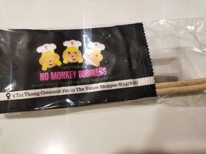 Cutlery set with wet tissue at No Monkey Business in Northeast Singapore