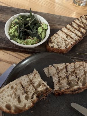 Edamame bean dip with sourdough - YUM!!!  at The Apple Shed in Mapua
