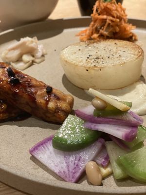 Tempeh and a delicious daikon hockey puck  at OyOy in Kyoto
