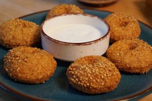 Falafel Plate
6 falafel pieces with taratore 
Sauce made of yogurt and tahini or vegan sauce made of lemon and tahini at Tastes of Damascus in Athens