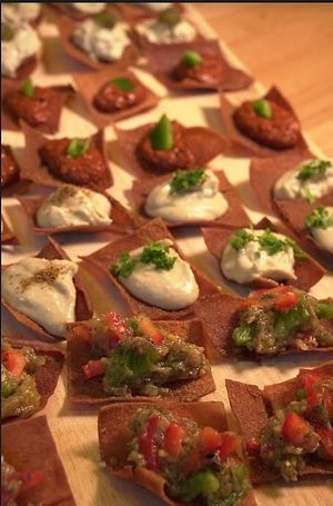 Catering - Dips with baba ganoush, hummus and mouhamara at Tastes of Damascus in Athens