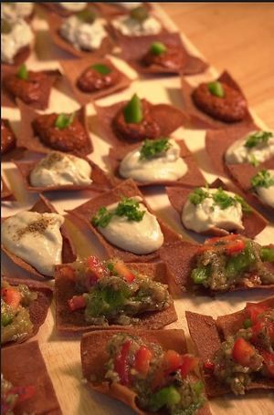 Catering - Dips with baba ganoush, hummus and mouhamara at Tastes of Damascus in Athens