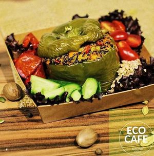 Peppers stuffed with quinoa and vegetables at Eco Cafe in Tashkent