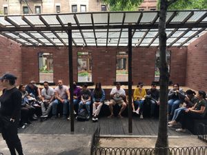 Outdoor benches to sit and eat. at Mamoun's Falafel - Upper West Side in New York City