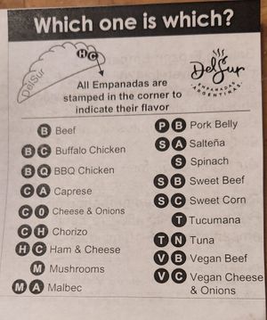 Flavor markings at DelSur Empanadas in Minnetonka