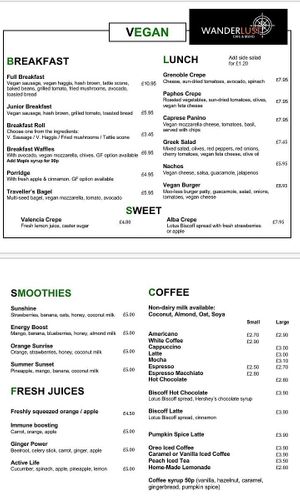 Vegan menu :) at Wanderlust Cafe & Bistro in Edinburgh